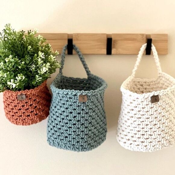 Unbranded Other - Round Hanging Hand-crocheted Minimalist Wall Storage Basket